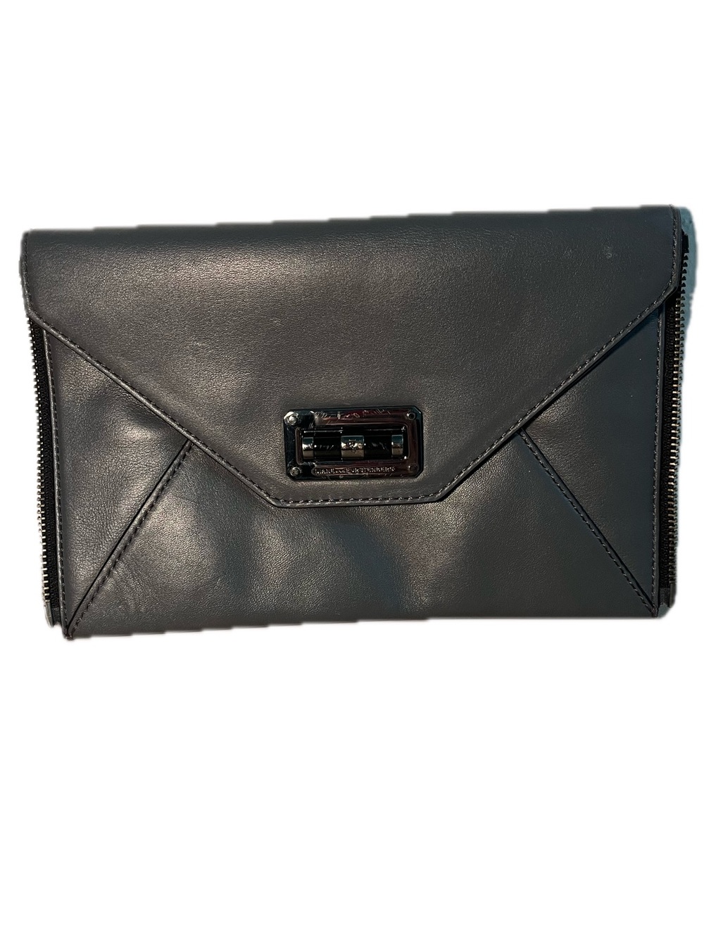 Diane Von Furstenberg Envelope Leather Clutch Wallet Black Evening Bag